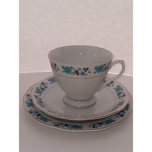 Floral White Porcelain Tea Cup and Saucer Set China - 3 Piece Set - Picture 7 of 7